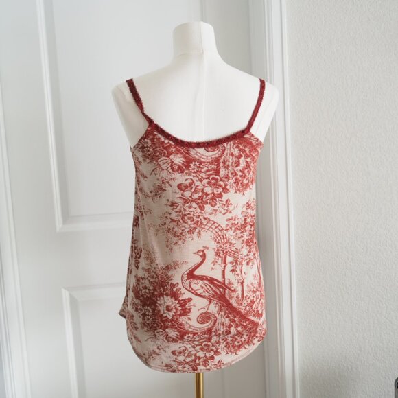 Rare! Kimchi & Blue Red and Cream Camisole With Peacock Toile Print Sz XS - Picture 7 of 15
